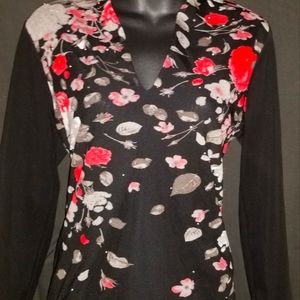 INC black floral top sz L